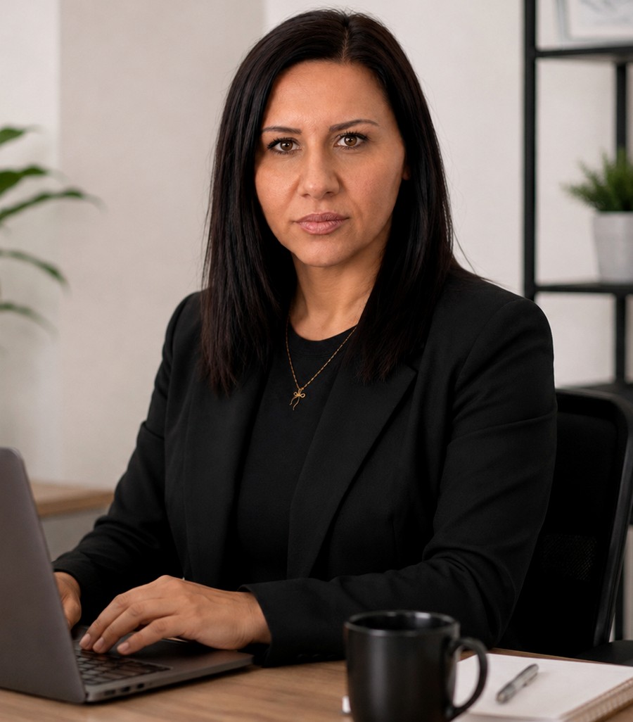 Karolina Król podczas pracy przy laptopie
